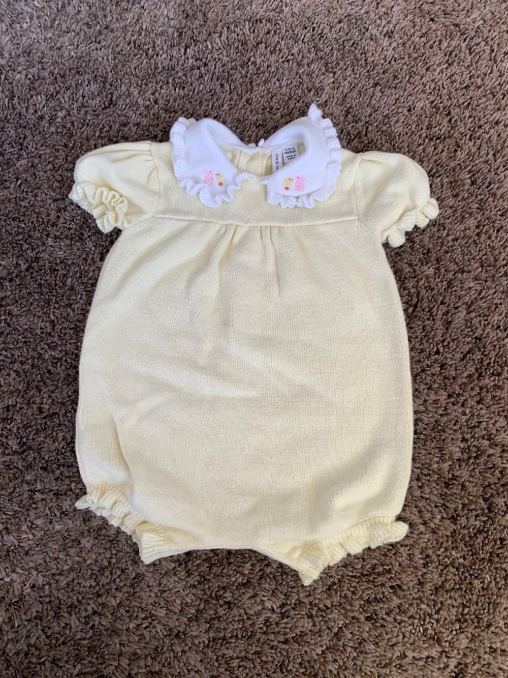 Janie and Jack Bubble Romper 6-12m Ruffle Embroidered Duck Bunny Collar Outfit